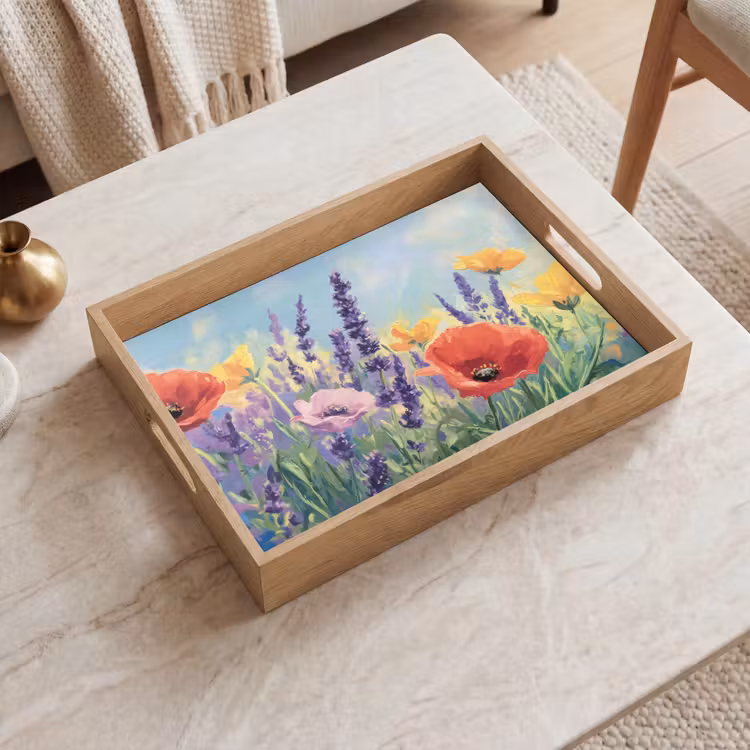 Weide - Bloemen - Kleurrijk Dienblad Rechthoek middel -sfeer1