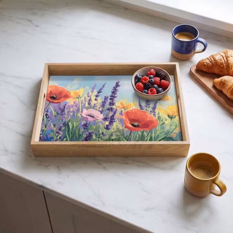 Weide - Bloemen - Kleurrijk Dienblad Rechthoek middel -sfeer2