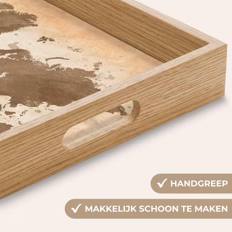 Wereldkaart - Beige - Bruin Dienblad Rechthoek middel -USP_HandgreepNL