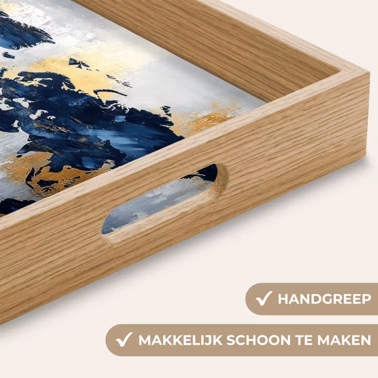 Wereldkaart - Blauw - Abstract Dienblad Rechthoek middel -USP_HandgreepNL