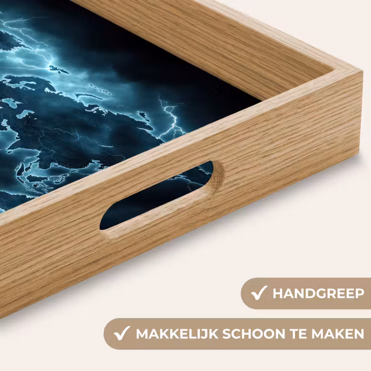 Wereldkaart - Bliksem - Blauw Dienblad Rechthoek middel -USP_HandgreepNL