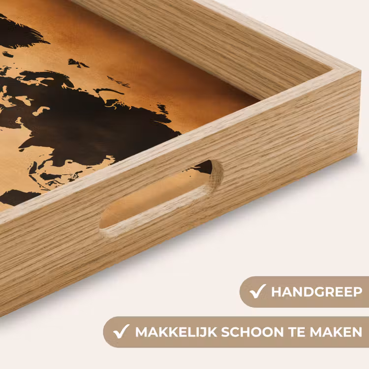 Wereldkaart - Bruin - Kaart Dienblad Rechthoek middel -USP_HandgreepNL