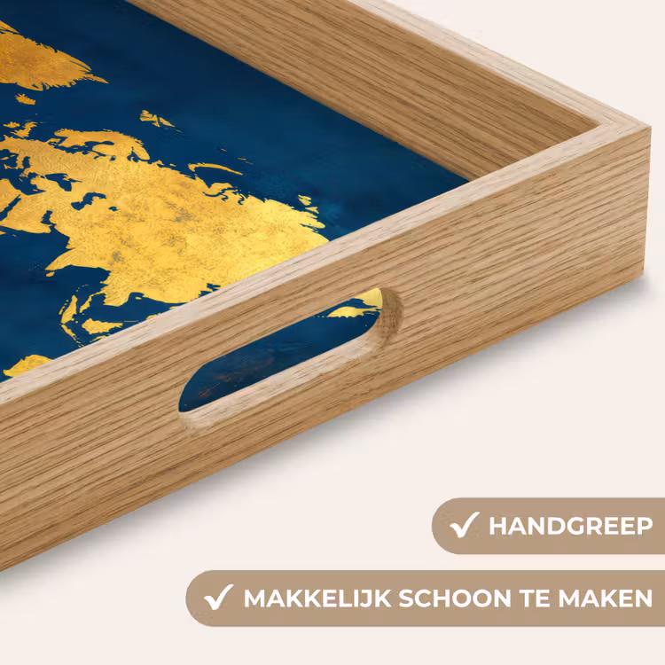 Wereldkaart - Goud - Donkerblauw Dienblad Rechthoek middel -USP_HandgreepNL