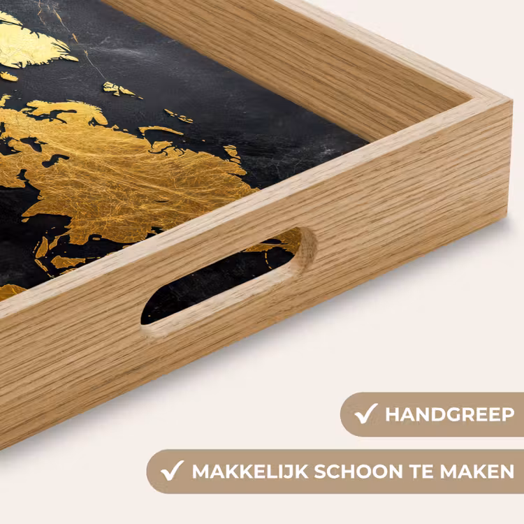Wereldkaart - Goud - Marmer Dienblad Rechthoek middel -USP_HandgreepNL