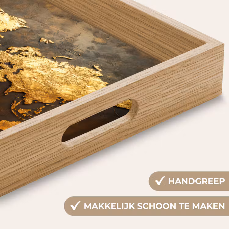 Wereldkaart - Goud - Roest Dienblad Rechthoek middel -USP_HandgreepNL