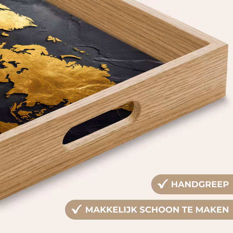 Wereldkaart - Goud - Steen Dienblad Rechthoek middel -USP_HandgreepNL