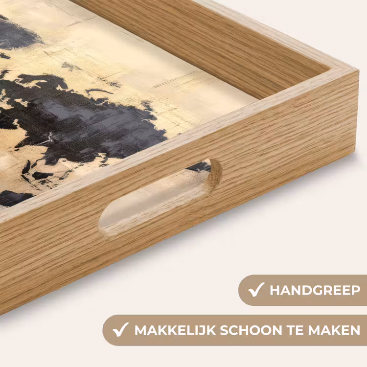 Wereldkaart - Goud - Zwart - Abstract Dienblad Rechthoek middel -USP_HandgreepNL