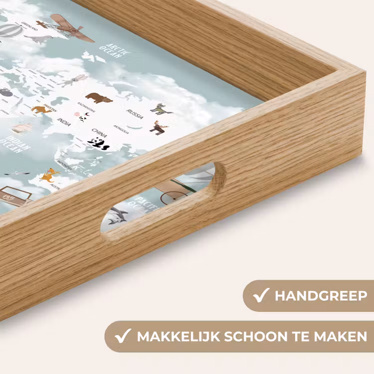 Wereldkaart - Kind - Vliegtuig Dienblad Rechthoek middel -USP_HandgreepNL