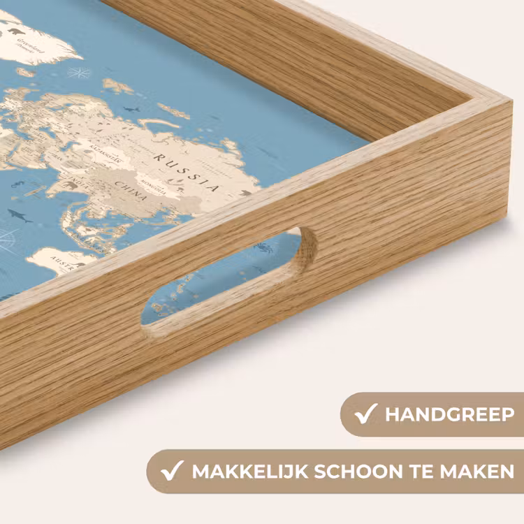 Wereldkaart - Oceaan - Realistisch - Blauw Dienblad Rechthoek middel -USP_HandgreepNL