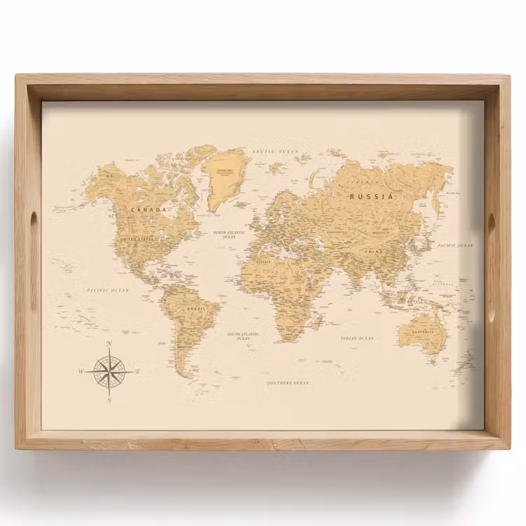 Wereldkaart - Realistisch - Beige Dienblad Rechthoek middel -z3d_shopping