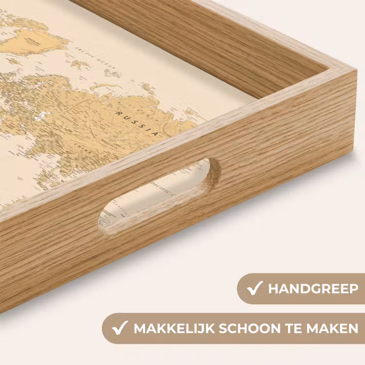 Wereldkaart - Realistisch - Beige Dienblad Rechthoek middel -USP_HandgreepNL