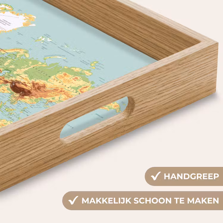 Wereldkaart - Realistisch - Blauw Dienblad Rechthoek middel -USP_HandgreepNL