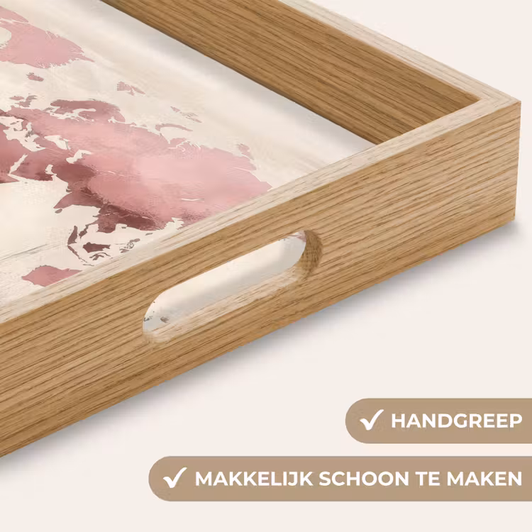 Wereldkaart - Roze - Bloemen Dienblad Rechthoek middel -USP_HandgreepNL
