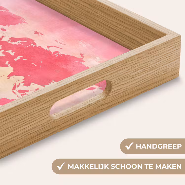 Wereldkaart - Roze - Vaag Dienblad Rechthoek middel -USP_HandgreepNL