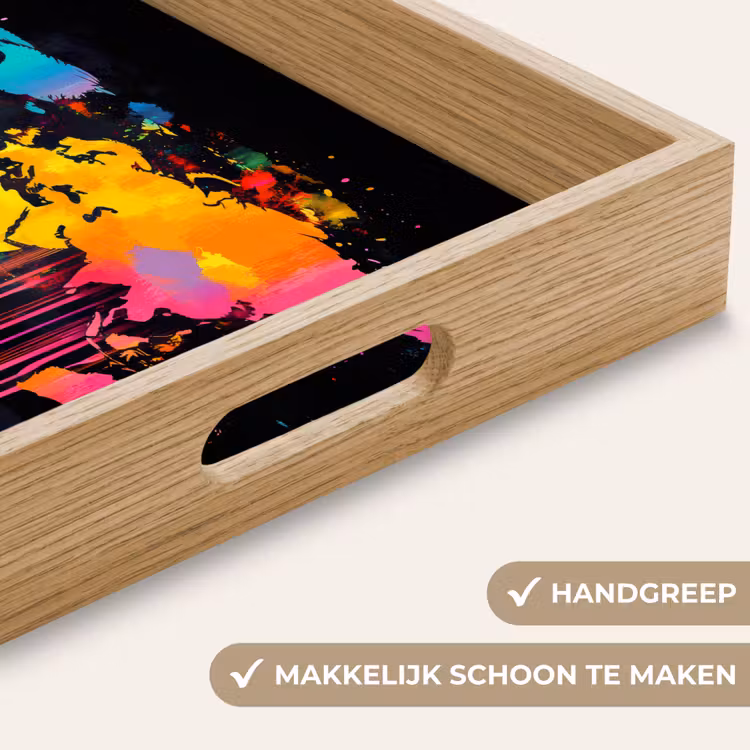 Wereldkaart - Verf - Kleurrijk - Graffiti - Wereld Dienblad Rechthoek middel -USP_HandgreepNL