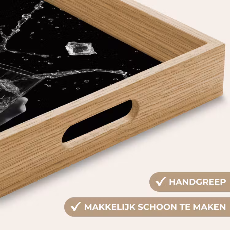 Whiskyglazen - Ijs - Spetters - Zwart Dienblad Rechthoek middel -USP_HandgreepNL