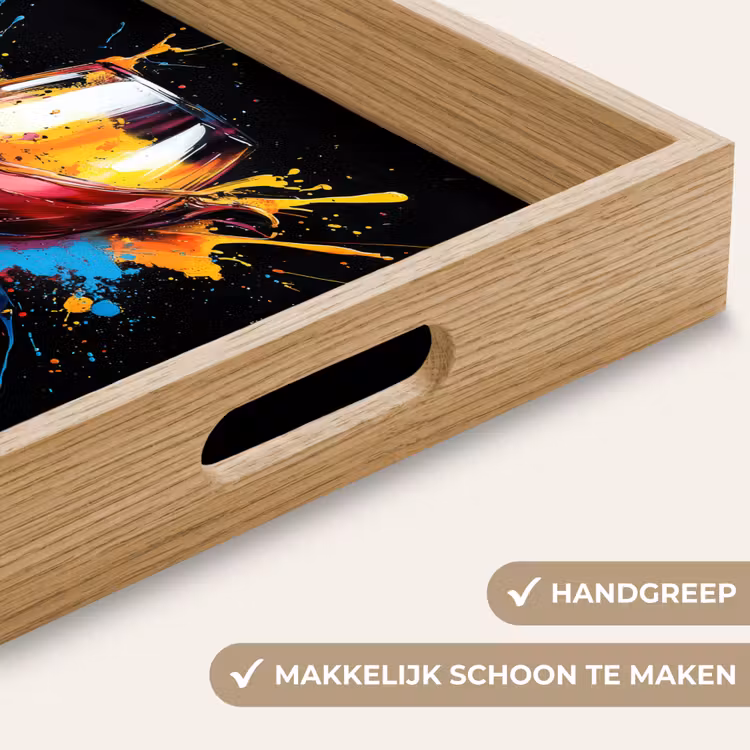 Wijn - Glas - Graffiti - Borrel - Rood - Verf Dienblad Rechthoek middel -USP_HandgreepNL
