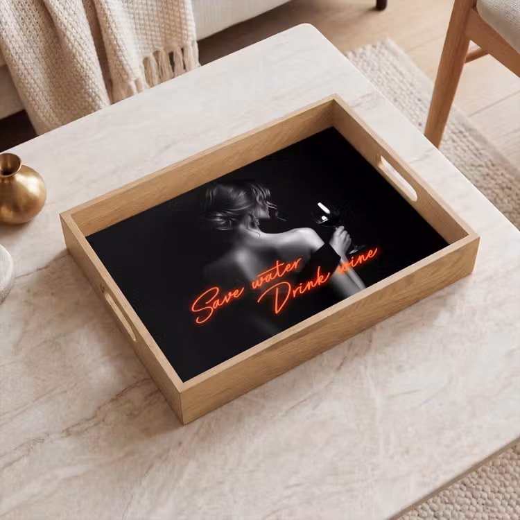 Wijn - Vrouw - Neon - Quote Dienblad Rechthoek middel -sfeer1