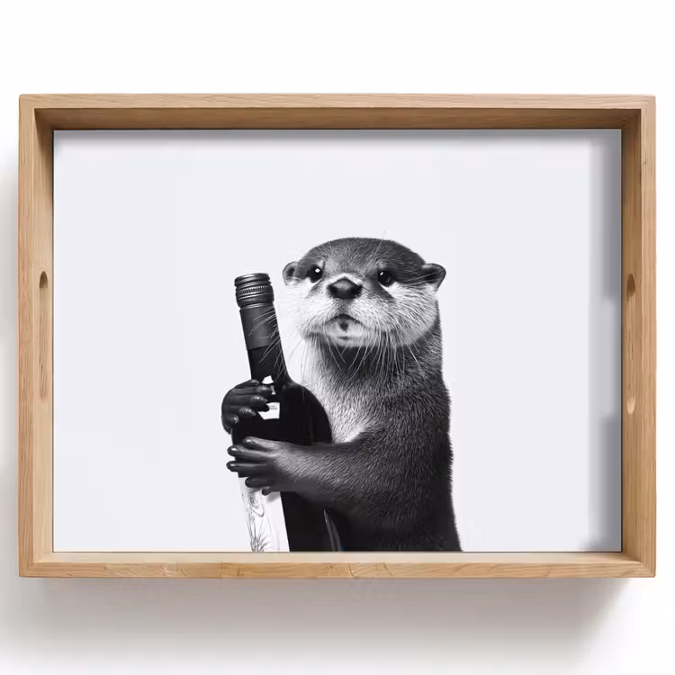 Wijnfles - Otter - Zwart Dienblad Rechthoek middel -z3d_shopping