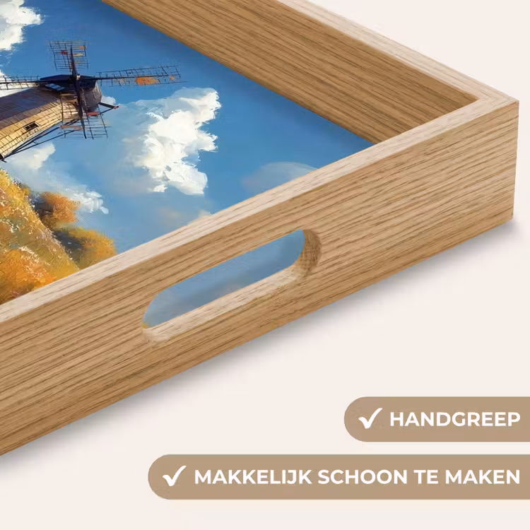 Windmolen - Heuvel - Bloemen - Kleurrijk Dienblad Rechthoek middel -USP_HandgreepNL