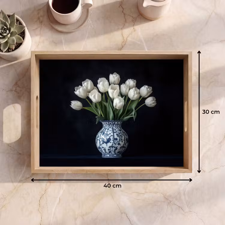 Wit - Bloemen - Tulpen - Vaas Dienblad Rechthoek middel -USP_Formaat