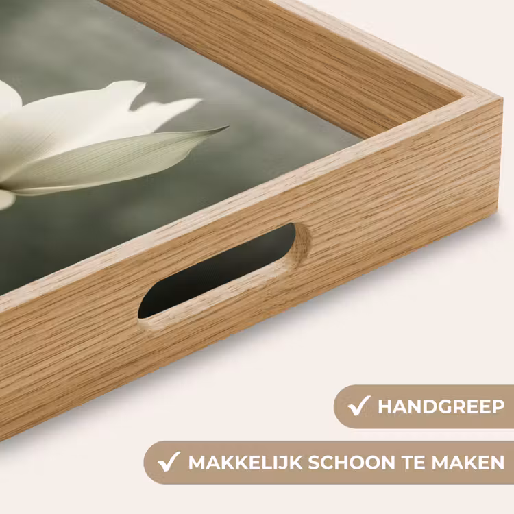 Wit - Lotus - Donker - Bloem Dienblad Rechthoek middel -USP_HandgreepNL