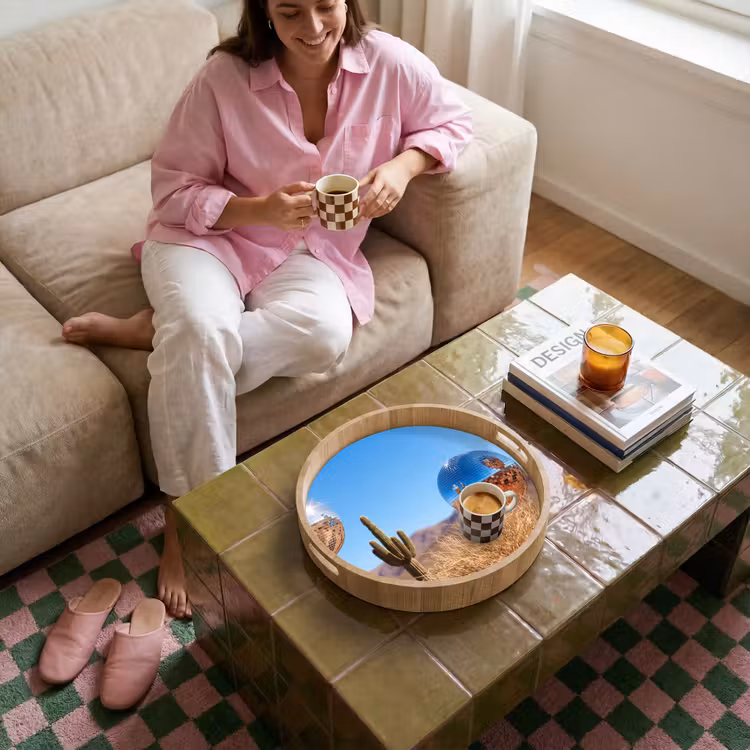 Dienblad - Woestijn - Spiegelbal - Kunst - Woestijn - Spiegelbal - Kunst Dienblad Rond middel