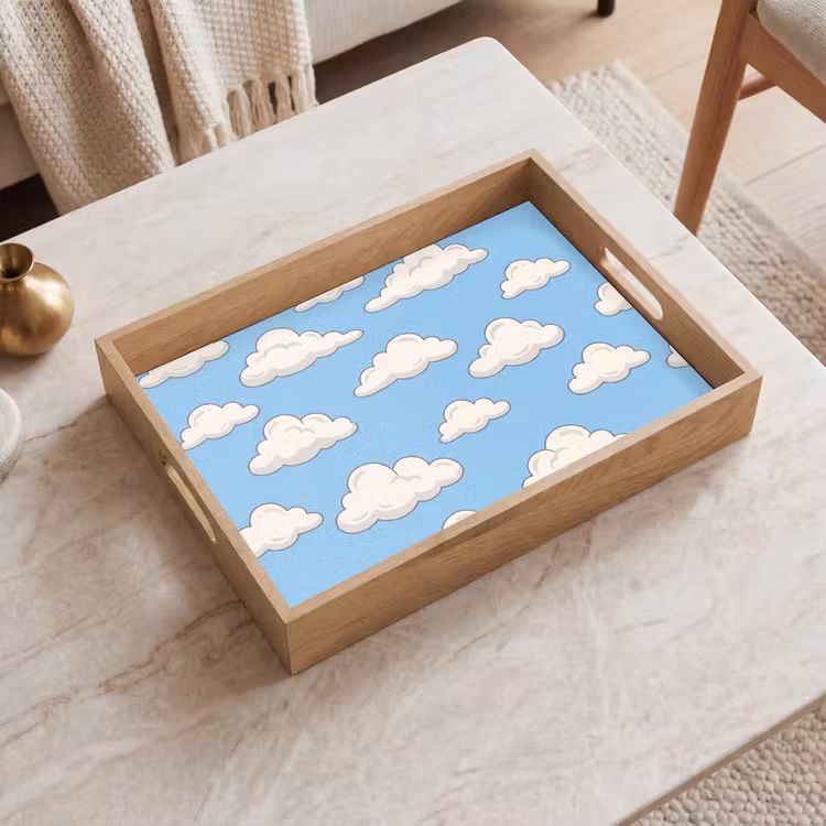 Wolk - Cartoon - Lucht - Blauw - Wit Dienblad Rechthoek middel -sfeer1
