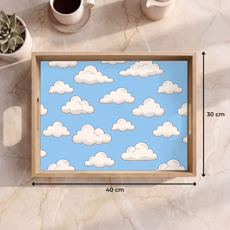 Wolk - Cartoon - Lucht - Blauw - Wit Dienblad Rechthoek middel -USP_Formaat