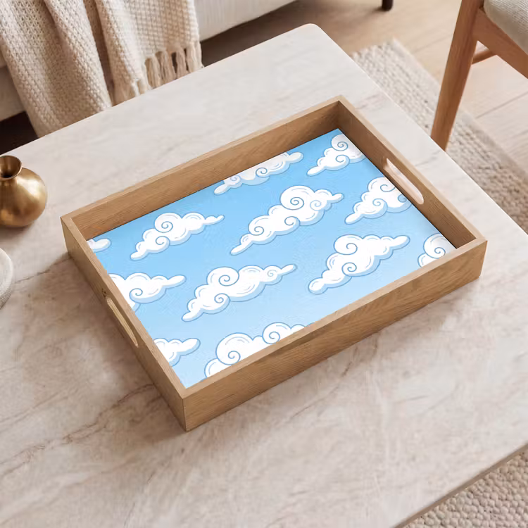 Wolk - Lucht - Cartoon - Blauw - Wit Dienblad Rechthoek middel -sfeer1