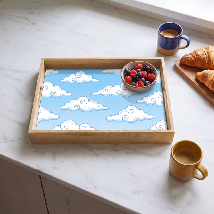 Wolk - Lucht - Cartoon - Blauw - Wit Dienblad Rechthoek middel -sfeer2