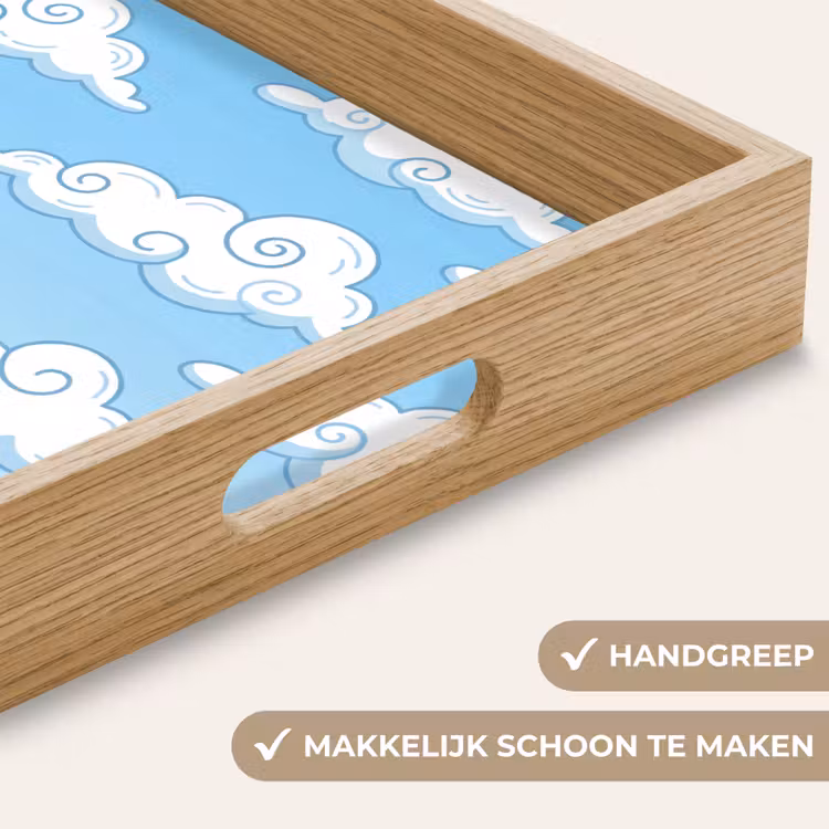 Wolk - Lucht - Cartoon - Blauw - Wit Dienblad Rechthoek middel -USP_HandgreepNL
