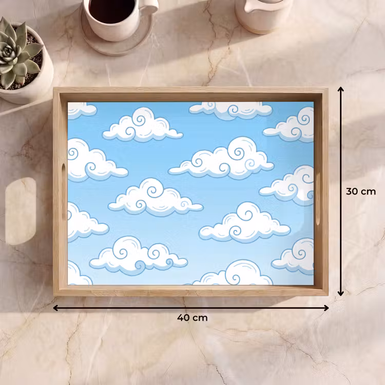 Wolk - Lucht - Cartoon - Blauw - Wit Dienblad Rechthoek middel -USP_Formaat