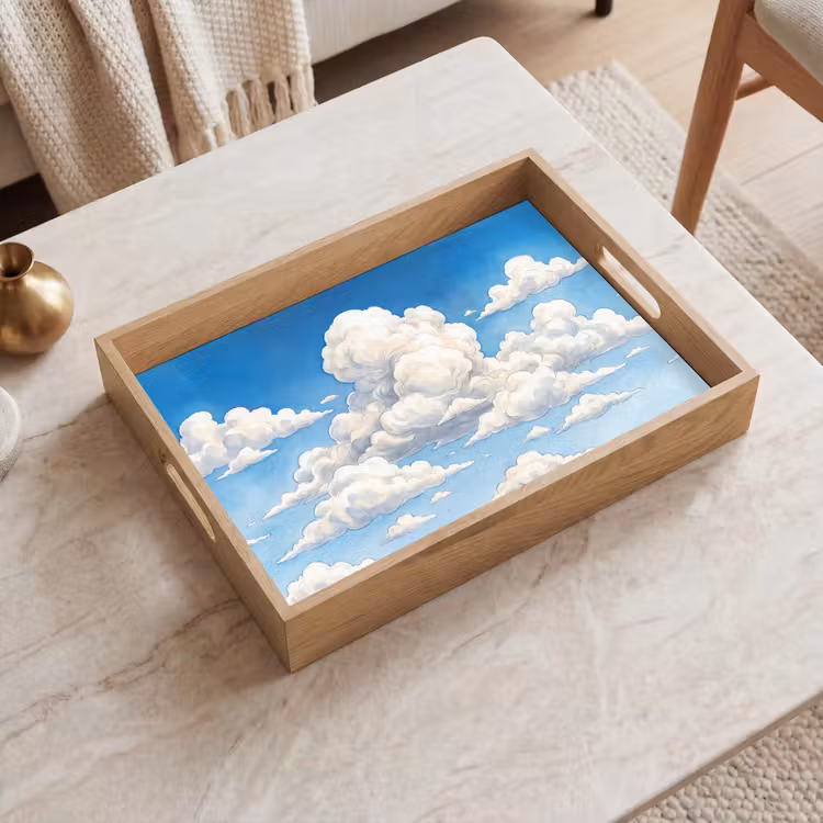 Wolken - Blauwe lucht - Natuur - Modern - Wit Dienblad Rechthoek middel -sfeer1