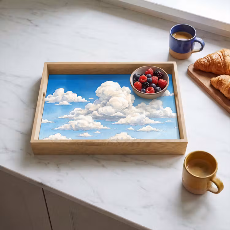 Wolken - Blauwe lucht - Natuur - Modern - Wit Dienblad Rechthoek middel -sfeer2