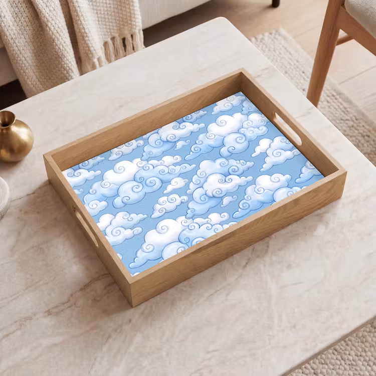 Wolken - Patroon - Hemel - Illustratie - Wit Dienblad Rechthoek middel -sfeer1