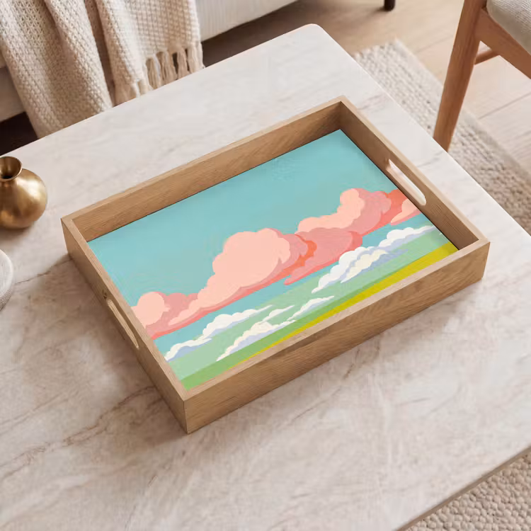 Wolken - Roze - Natuur - Modern - Pastel Dienblad Rechthoek middel -sfeer1