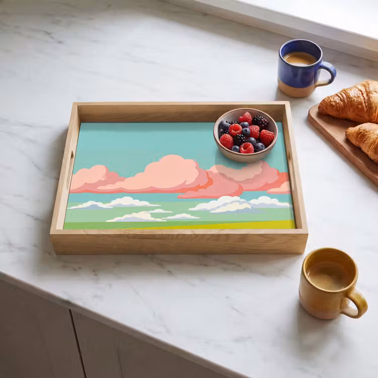 Wolken - Roze - Natuur - Modern - Pastel Dienblad Rechthoek middel -sfeer2