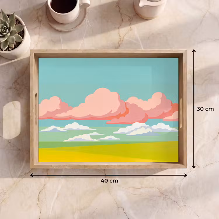 Wolken - Roze - Natuur - Modern - Pastel Dienblad Rechthoek middel -USP_Formaat