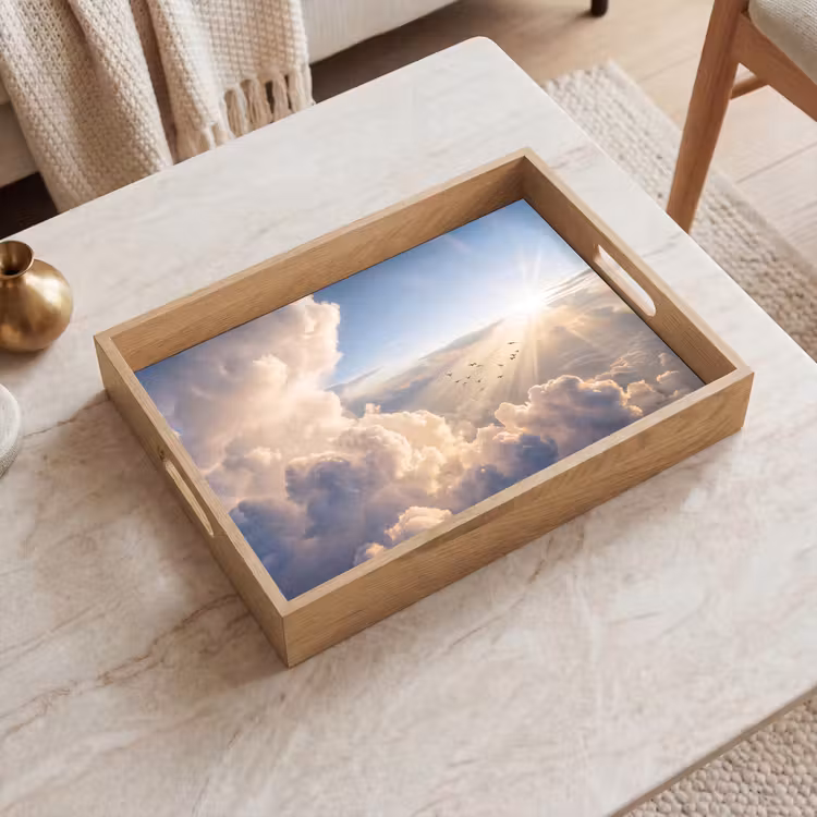 Wolken - Zonnestralen - Natuur - Wit Dienblad Rechthoek middel -sfeer1