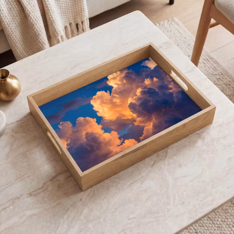 Wolken - Zonsondergang - Natuur - Oranje - Blauw Dienblad Rechthoek middel -sfeer1