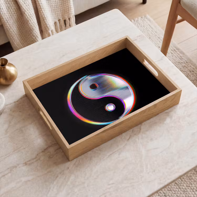 Yin-Yang - Cirkel - Regenboog Dienblad Rechthoek middel -sfeer1