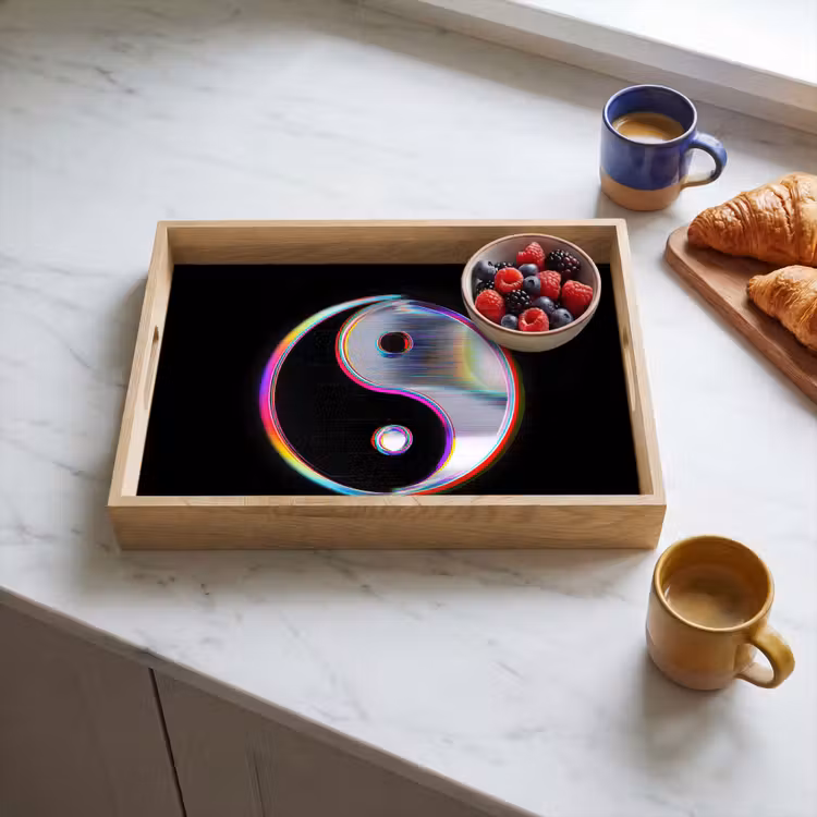 Yin-Yang - Cirkel - Regenboog Dienblad Rechthoek middel -sfeer2