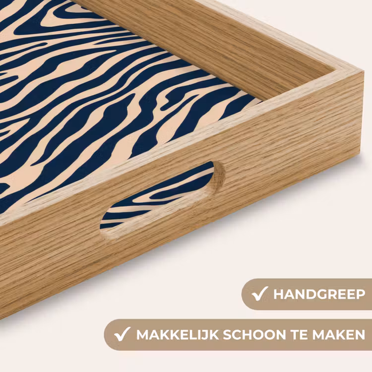 Zebra - Patroon - Blauw - Beige Dienblad Rechthoek middel 911 -USP_HandgreepNL