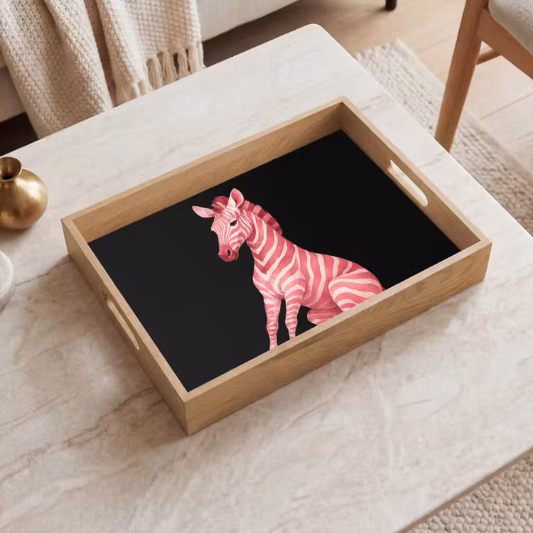Zebra - Roze - Gestreept Dienblad Rechthoek middel -sfeer1