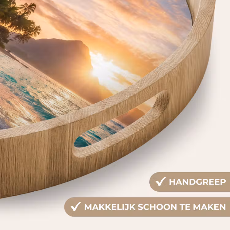 Zee - Berg - Landschap - Tropisch - Goud Dienblad Rond middel -USP_HandgreepNL