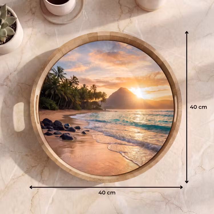 Zee - Berg - Landschap - Tropisch - Goud Dienblad Rond middel -USP_Formaat