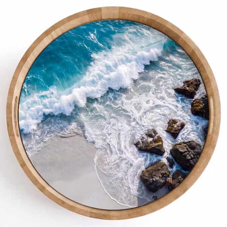 Zee - Golf - Strand - Natuur - Blauw Dienblad Rond middel -z3d_shopping