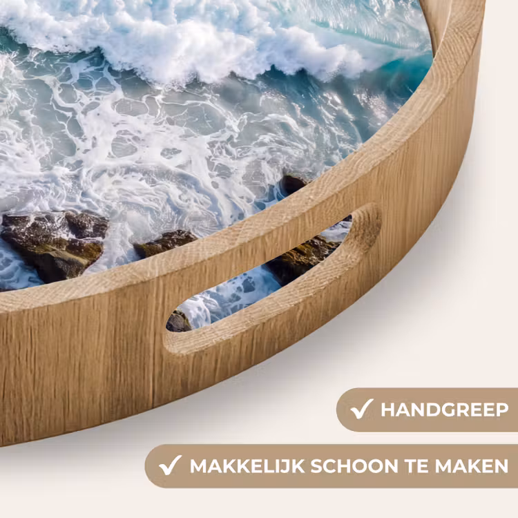Zee - Golf - Strand - Natuur - Blauw Dienblad Rond middel -USP_HandgreepNL