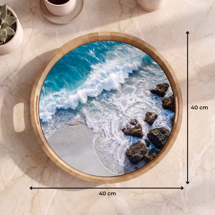 Zee - Golf - Strand - Natuur - Blauw Dienblad Rond middel -USP_Formaat